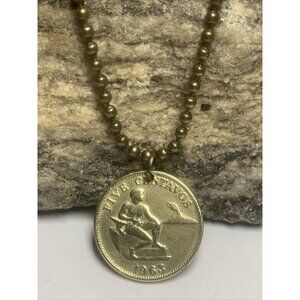 1963 Philippines 5 Cents Coin Pendant Chain Manila Cebu Bohol. Great Gift 🎁 A1
